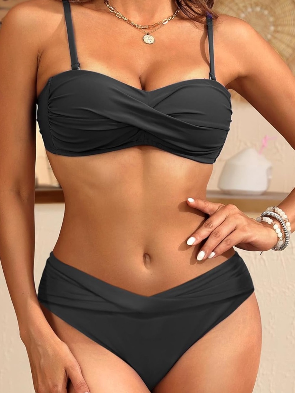 Classic Black Twist-Front Bikini - Unbranded